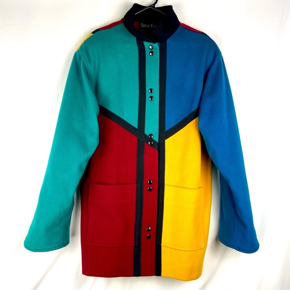Vintage 1980s Womens Colorful Colorblock Coat Wool Jacket No Size Approx. Medium